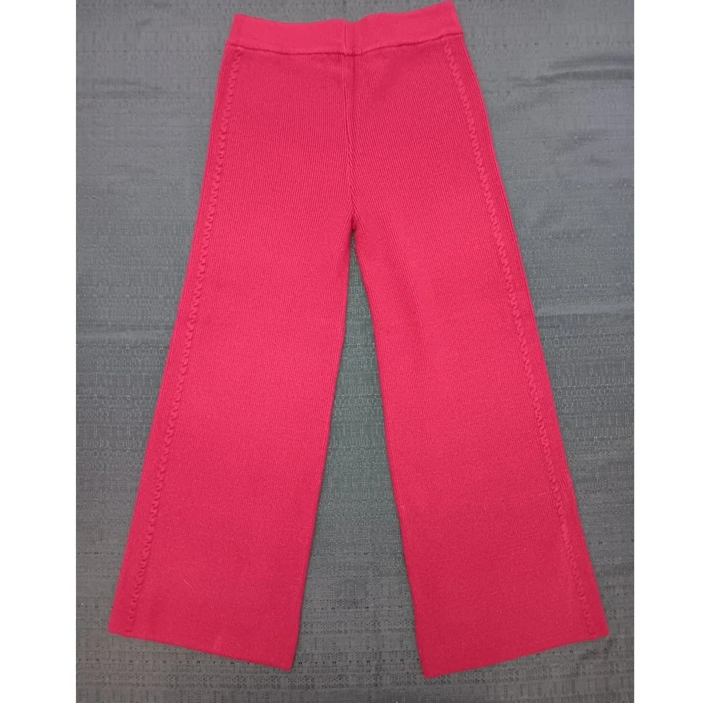 Zenana Women Pink Ribbed Knit 2 Piece Set Short Sleeve Top Wide Leg Pants M NWOT